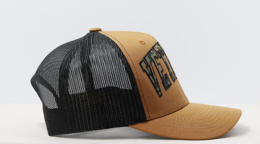 Camo Veteran Snapback – Brown & Black Trucker Hat