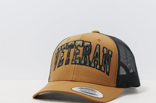Camo Veteran Snapback – Brown & Black Trucker Hat